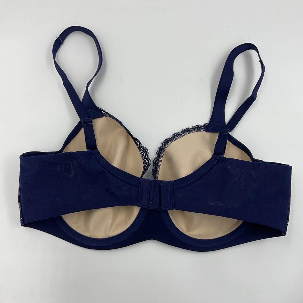 Soma EUC Enticing Lift Full Coverage Navy Lace Bra Nude Background 34D - Picture 11 of 16